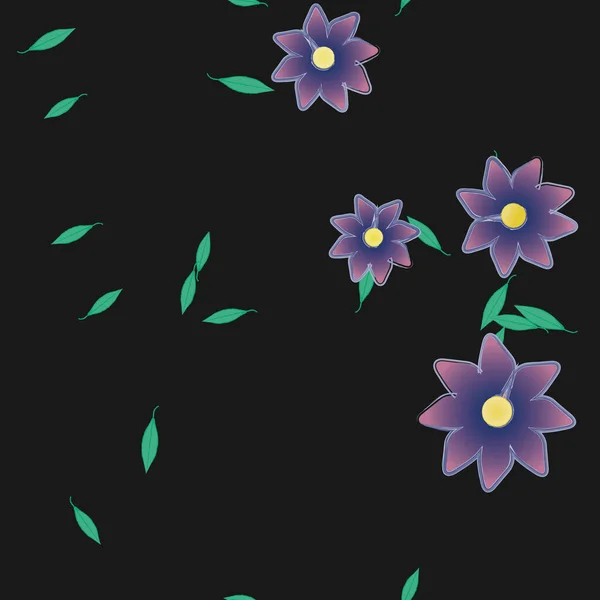 Modèle Vectoriel Avec Des Fleurs Colorées Simples Des Feuilles Vertes — Image vectorielle