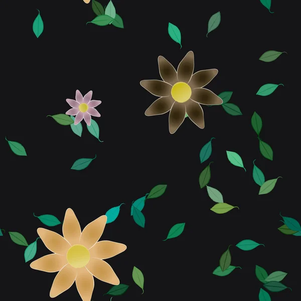 Composição Design Com Flores Simples Folhas Verdes Ilustração Vetorial — Vetor de Stock