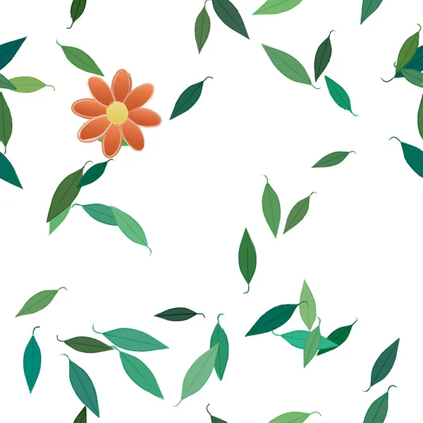 Flores Coloridas Simples Folhas Verdes Para Papel Parede Ilustração Vetorial — Vetor de Stock