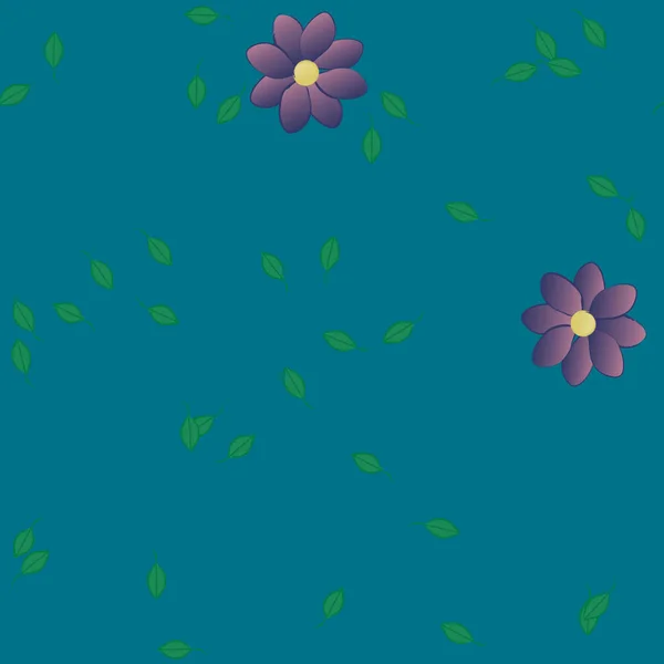 Modèle Vectoriel Avec Des Fleurs Colorées Simples Des Feuilles Vertes — Image vectorielle