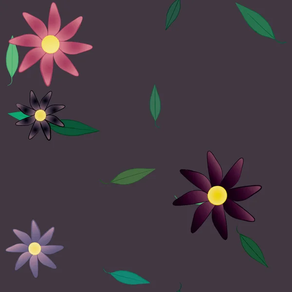 Flores Simples Con Hojas Verdes Composición Libre Ilustración Vectorial — Vector de stock