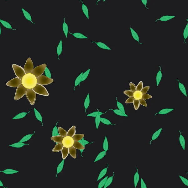 Vectorsjabloon Met Eenvoudige Kleurrijke Bloemen Groene Bladeren — Stockvector