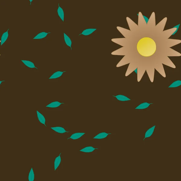 Fleurs Colorées Simples Feuilles Vertes Pour Papier Peint Illustration Vectorielle — Image vectorielle