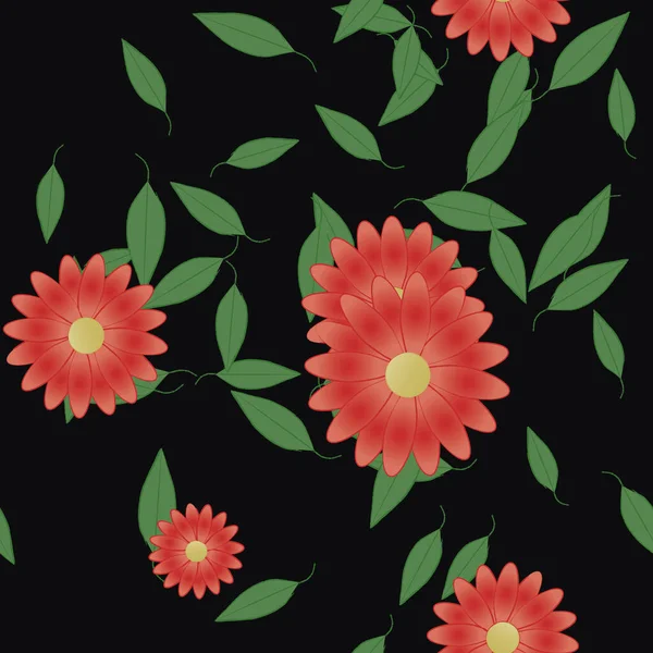 Flores Simples Con Hojas Verdes Composición Libre Ilustración Vectorial — Vector de stock