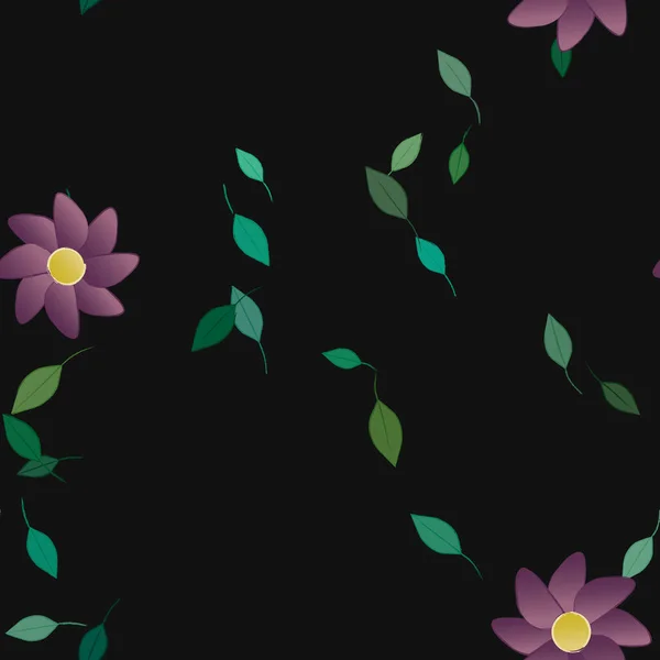 Plantilla Vector Con Flores Coloridas Simples Hojas Verdes — Archivo Imágenes Vectoriales