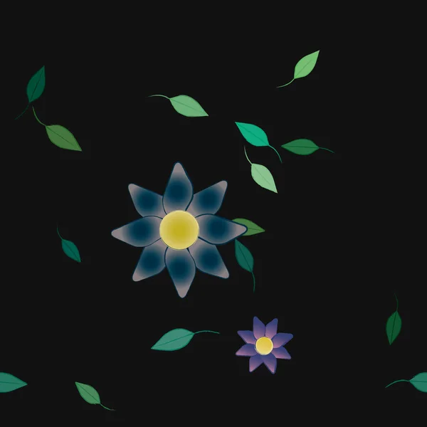 Composición Diseño Con Flores Simples Hojas Verdes Ilustración Vectorial — Archivo Imágenes Vectoriales