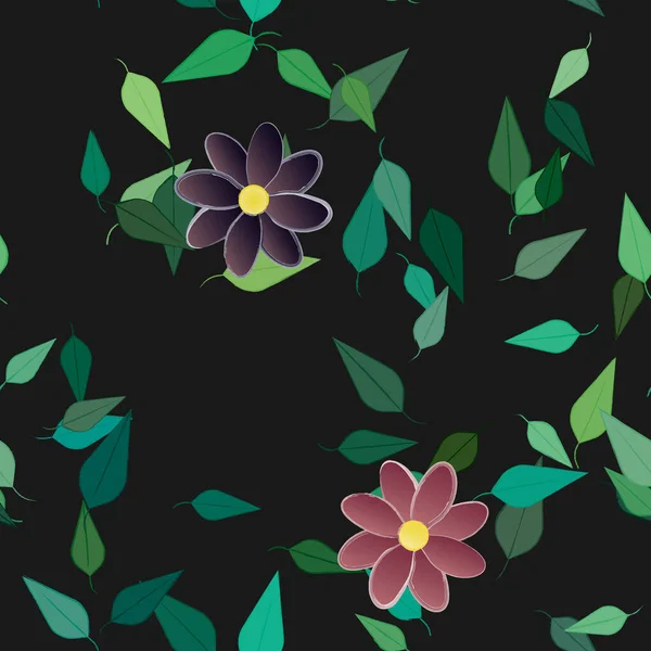 Flores Coloridas Simples Folhas Verdes Para Papel Parede Ilustração Vetorial —  Vetores de Stock