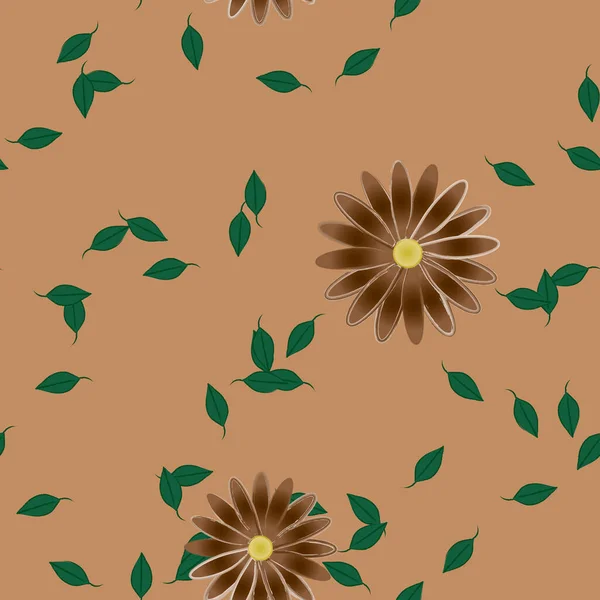 Plantilla Vector Con Flores Coloridas Simples Hojas Verdes — Vector de stock