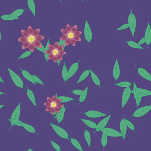 Fleurs Simples Avec Des Feuilles Vertes Composition Libre Illustration Vectorielle — Image vectorielle