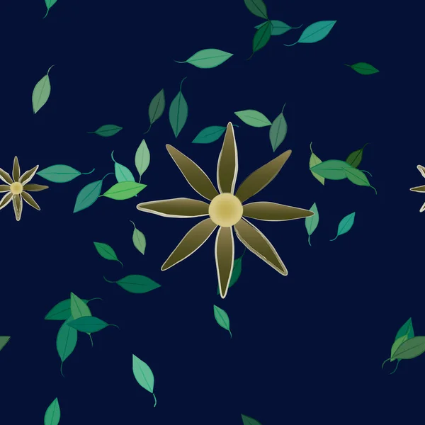 Flores Simples Con Hojas Verdes Composición Libre Ilustración Vectorial — Vector de stock