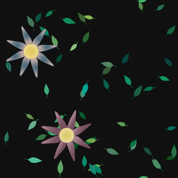 Modèle Vectoriel Avec Des Fleurs Colorées Simples Des Feuilles Vertes — Image vectorielle