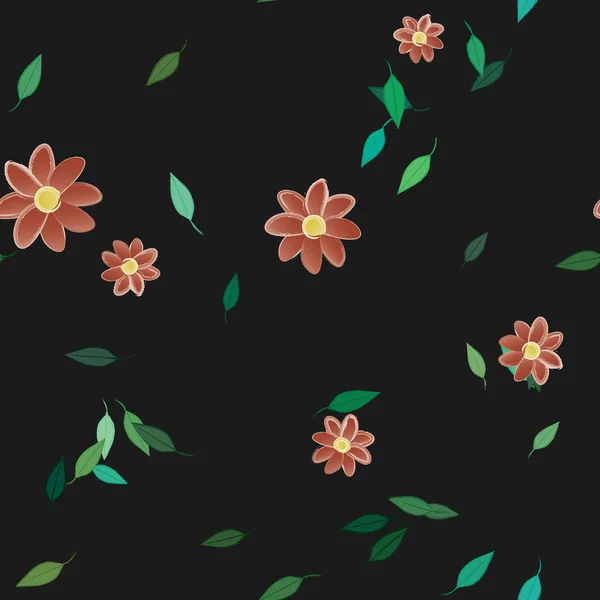 Composição Design Com Flores Simples Folhas Verdes Ilustração Vetorial — Vetor de Stock