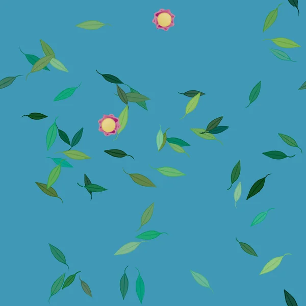 Composición Diseño Con Flores Simples Hojas Verdes Ilustración Vectorial — Archivo Imágenes Vectoriales