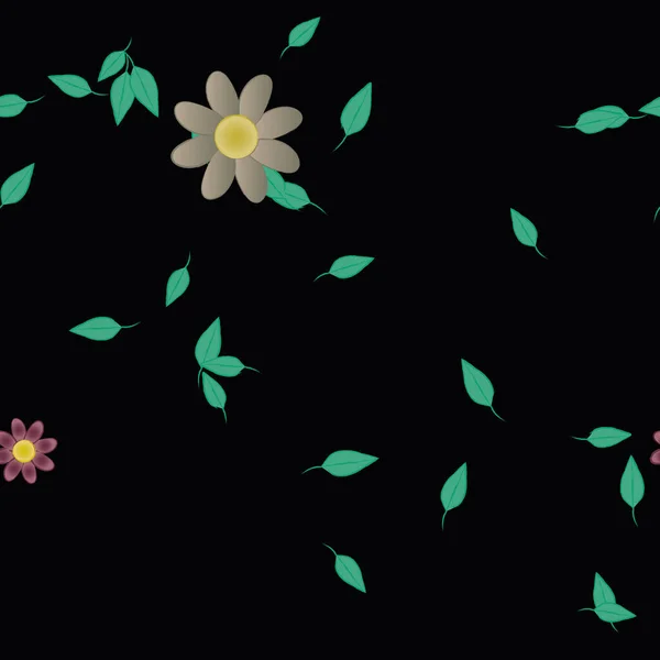 Modèle Vectoriel Avec Des Fleurs Colorées Simples Des Feuilles Vertes — Image vectorielle