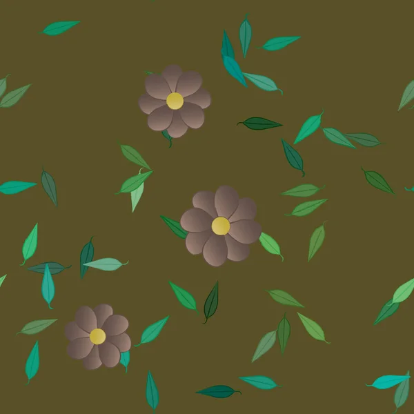 Fleurs Colorées Simples Feuilles Vertes Pour Papier Peint Illustration Vectorielle — Image vectorielle