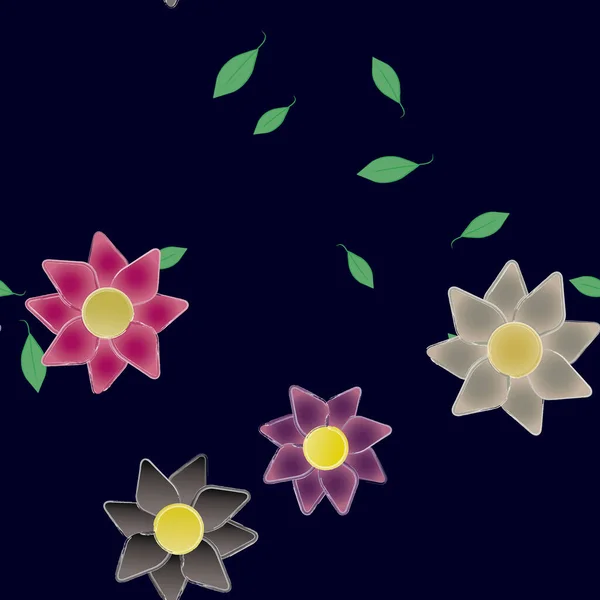 Flores Simples Con Hojas Verdes Composición Libre Ilustración Vectorial — Archivo Imágenes Vectoriales