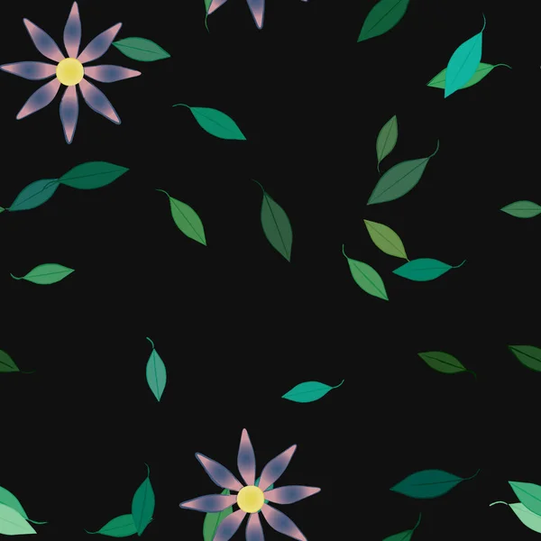 Plantilla Vector Con Flores Coloridas Simples Hojas Verdes — Archivo Imágenes Vectoriales