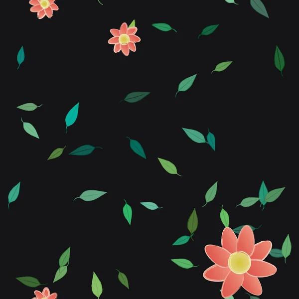 Fleurs Colorées Simples Feuilles Vertes Pour Papier Peint Illustration Vectorielle — Image vectorielle