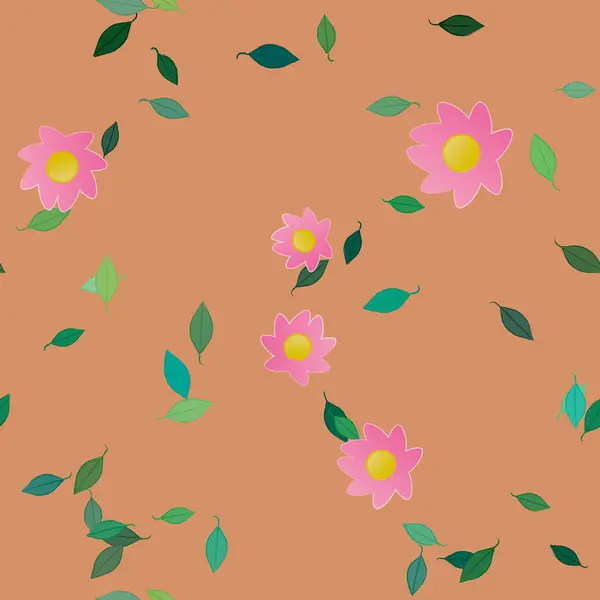 Design Sammansättning Med Enkla Blommor Och Gröna Blad Vektor Illustration — Stock vektor