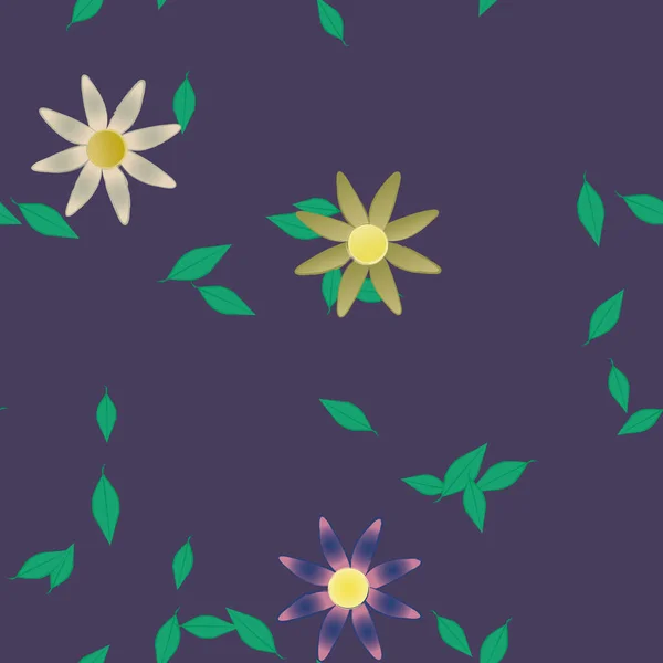 Fleurs Colorées Simples Feuilles Vertes Pour Papier Peint Illustration Vectorielle — Image vectorielle