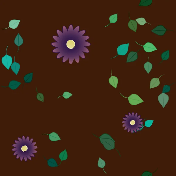 Fleurs Colorées Simples Feuilles Vertes Pour Papier Peint Illustration Vectorielle — Image vectorielle