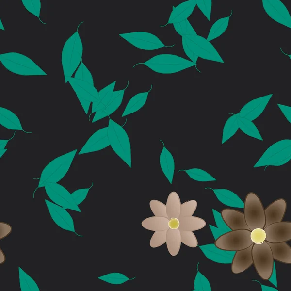 Fleurs Simples Avec Des Feuilles Vertes Composition Libre Illustration Vectorielle — Image vectorielle