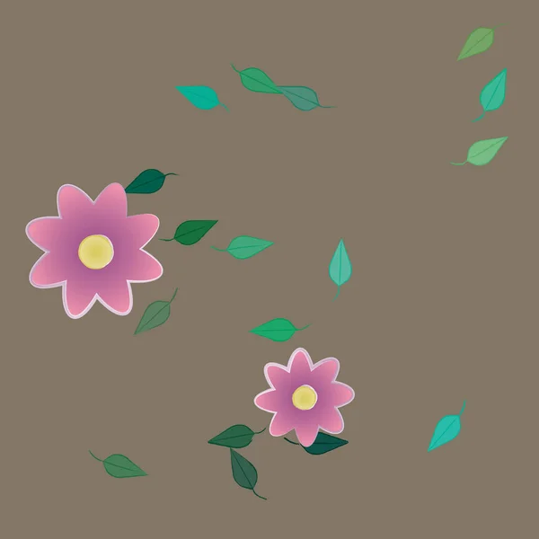 Composition Design Avec Fleurs Simples Feuilles Vertes Illustration Vectorielle — Image vectorielle