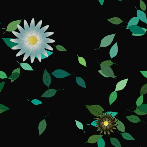 Vektori Malli Yksinkertaisia Värikkäitä Kukkia Vihreät Lehdet — vektorikuva