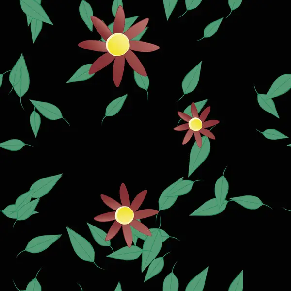 Design Sammansättning Med Enkla Blommor Och Gröna Blad Vektor Illustration — Stock vektor