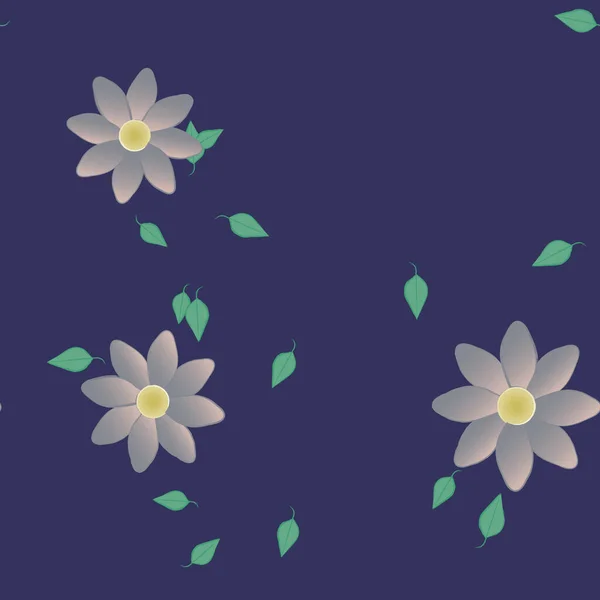 Modèle Vectoriel Avec Des Fleurs Colorées Simples Des Feuilles Vertes — Image vectorielle