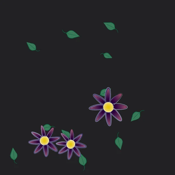 Fleurs Simples Avec Des Feuilles Vertes Composition Libre Illustration Vectorielle — Image vectorielle