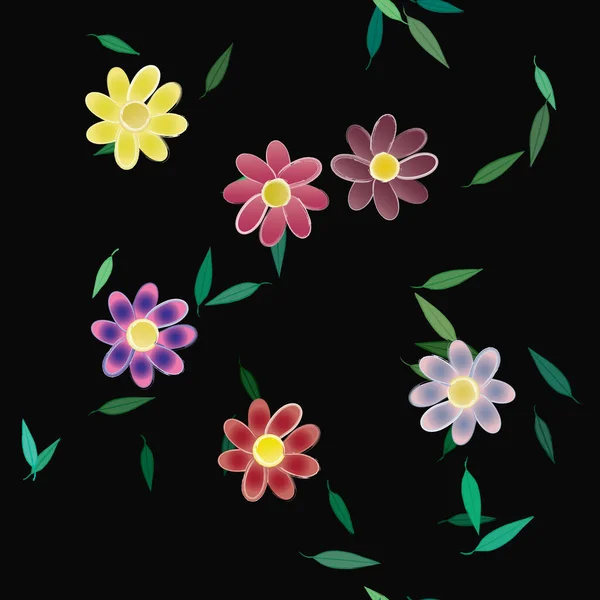 Flores Simples Con Hojas Verdes Composición Libre Ilustración Vectorial — Archivo Imágenes Vectoriales