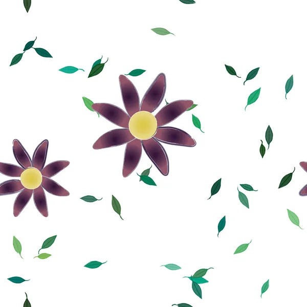 Flores Coloridas Simples Hojas Verdes Para Papel Pintado Ilustración Del — Vector de stock