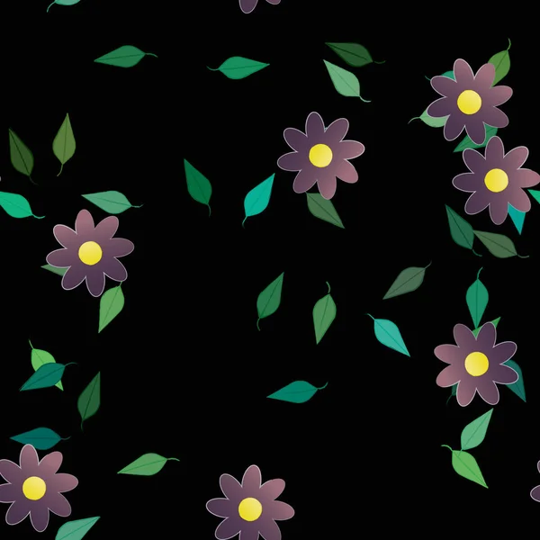 Modèle Vectoriel Avec Des Fleurs Colorées Simples Des Feuilles Vertes — Image vectorielle