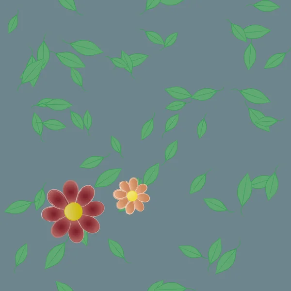 Composição Design Com Flores Simples Folhas Verdes Ilustração Vetorial —  Vetores de Stock