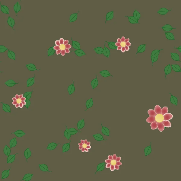 Composition Design Avec Fleurs Simples Feuilles Vertes Illustration Vectorielle — Image vectorielle