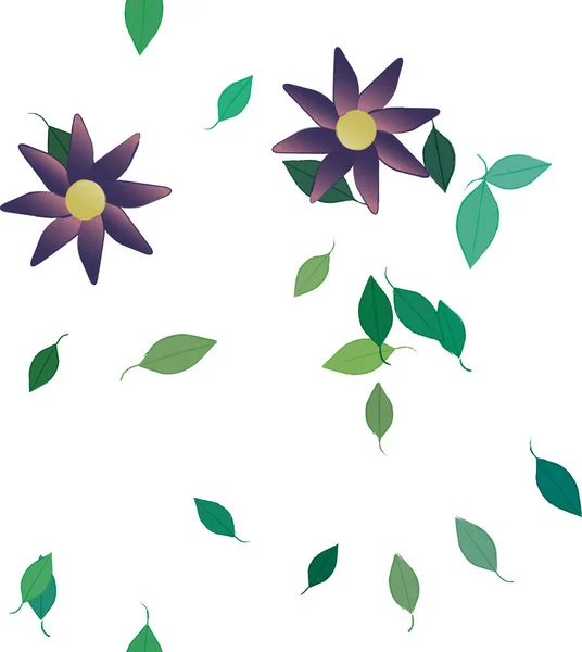 Simple Colorful Flowers Green Leaves Wallpaper Vector Illustration — Stock Vector