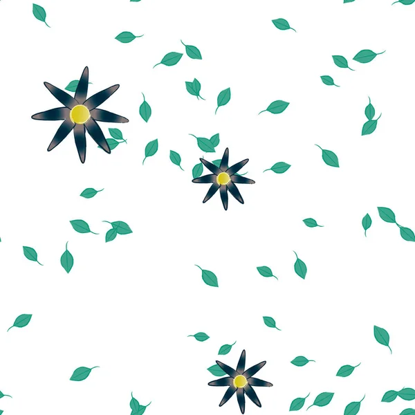 Flores Coloridas Simples Hojas Verdes Para Papel Pintado Ilustración Del — Vector de stock