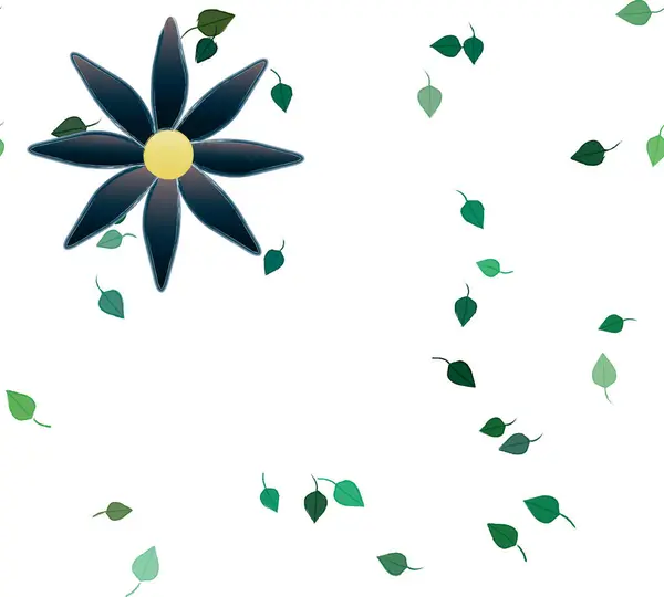 Векторний Шаблон Простими Барвистими Квітами Зеленим Листям — стоковий вектор