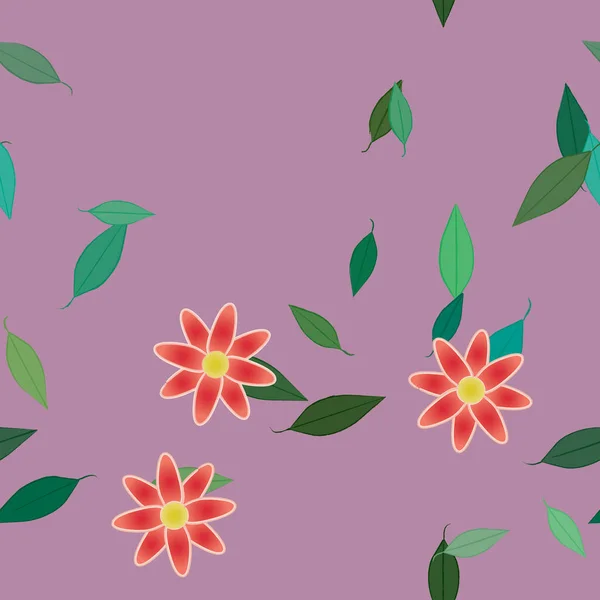 Enkla Färgglada Blommor Och Gröna Blad För Tapeter Vektor Illustration — Stock vektor