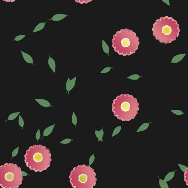 Eenvoudige Kleurrijke Bloemen Groene Bladeren Voor Behang Vector Illustratie — Stockvector