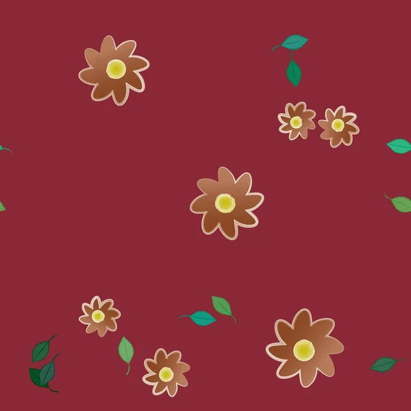 Fleurs Simples Avec Des Feuilles Vertes Composition Libre Illustration Vectorielle — Image vectorielle