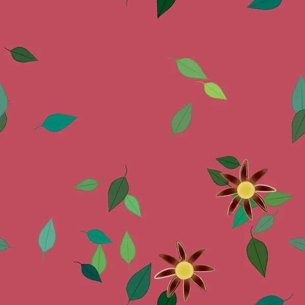 Eenvoudige Kleurrijke Bloemen Groene Bladeren Voor Behang Vector Illustratie — Stockvector