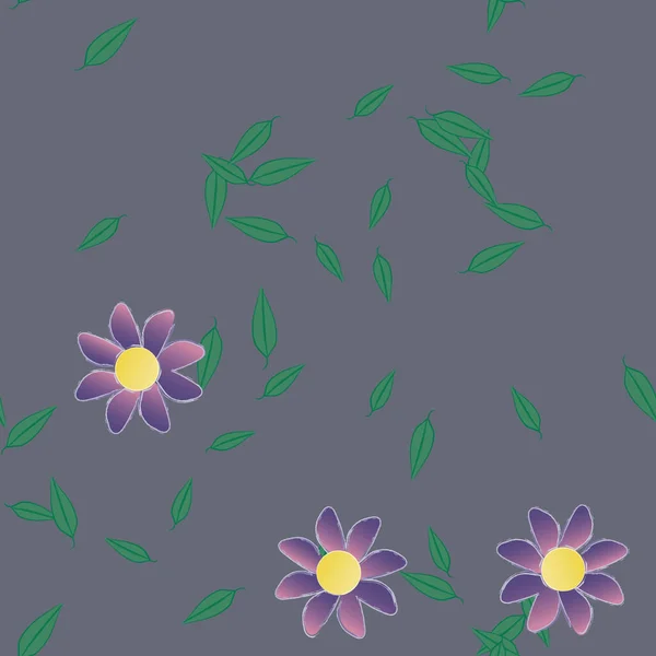 Fleurs Colorées Simples Feuilles Vertes Pour Papier Peint Illustration Vectorielle — Image vectorielle