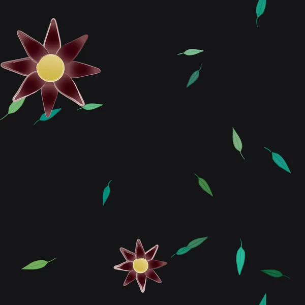 Fleurs Simples Avec Des Feuilles Vertes Composition Libre Illustration Vectorielle — Image vectorielle