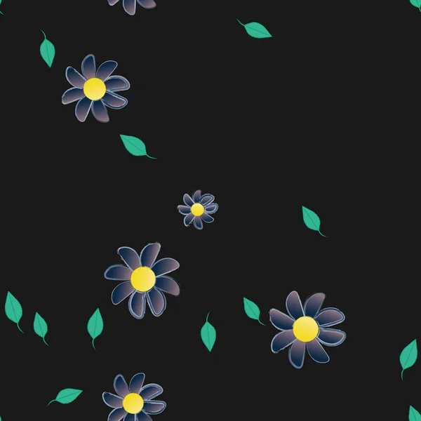 Modèle Vectoriel Avec Des Fleurs Colorées Simples Des Feuilles Vertes — Image vectorielle