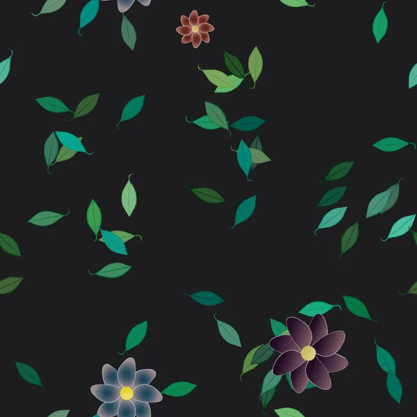 Modèle Vectoriel Avec Des Fleurs Colorées Simples Des Feuilles Vertes — Image vectorielle