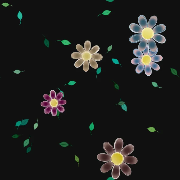 Composición Diseño Con Flores Simples Hojas Verdes Ilustración Vectorial — Archivo Imágenes Vectoriales