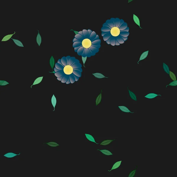 Plantilla Vector Con Flores Coloridas Simples Hojas Verdes — Archivo Imágenes Vectoriales