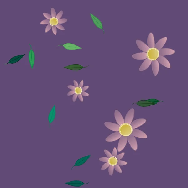 Fleurs Simples Avec Des Feuilles Vertes Composition Libre Illustration Vectorielle — Image vectorielle